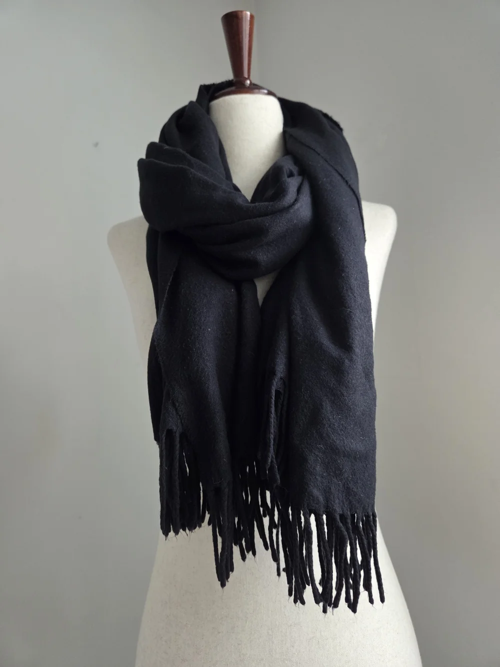 Elegant Black Fringe Wrap Scarf - Women's Accessory